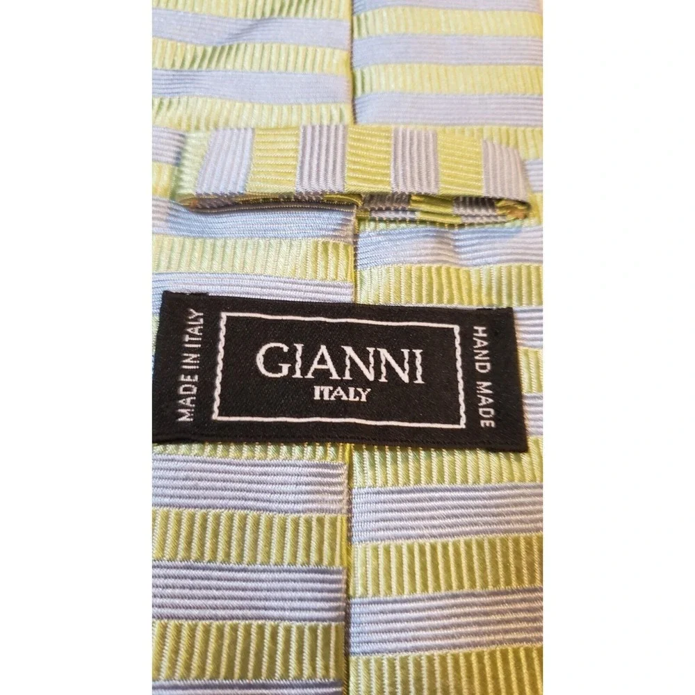 Gianni‎ Long Made In Italy Tie Hand Made 100% Silk Yellow Striped Necktie
